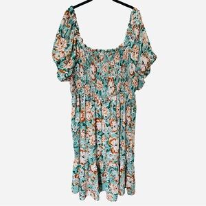B17 Floral Smocked Dress with Puff Sleeves